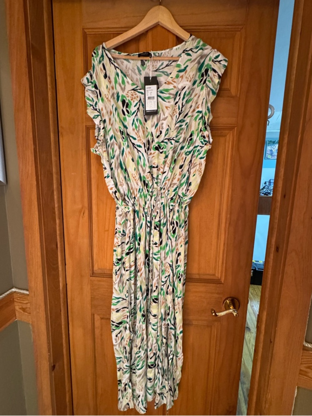 Yesta, The Netherlands, Green and Cream abstract flower Printed Maxi Dress